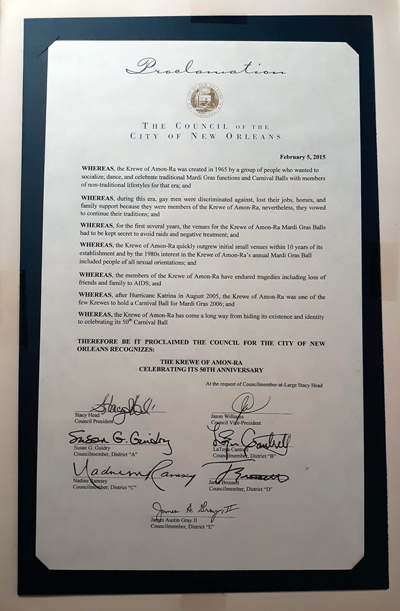 Krewe of Amon-Ra receives Proclamation from the New Orleans City Council