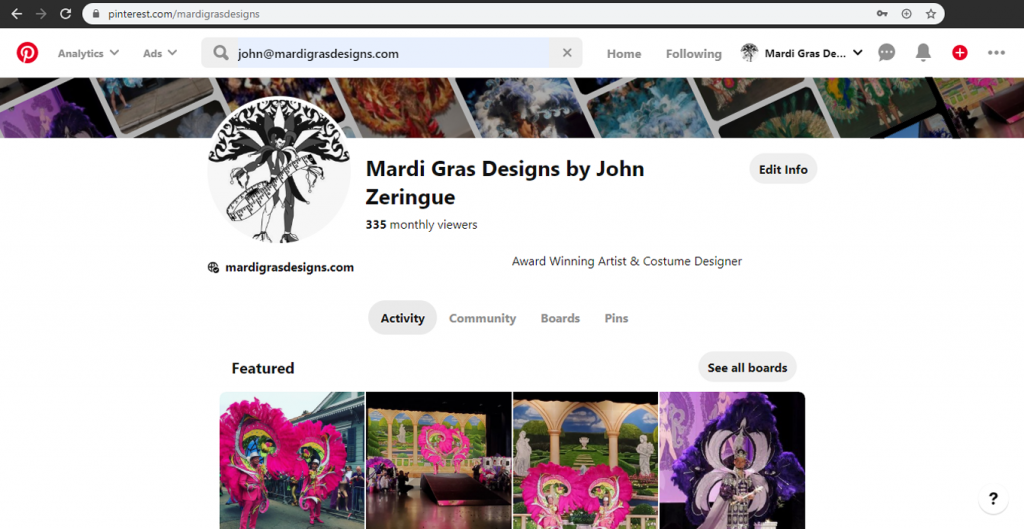 Mardi Gras Designs Social Media Page - Pinterest